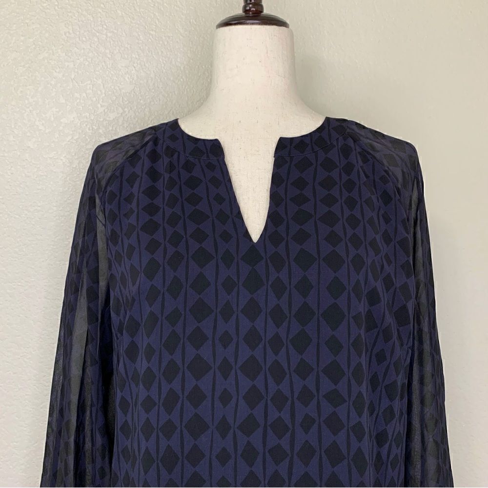 CAbi Harlequin Purple Shirtdress Black Diamond Print Sheer Sheath Dress - Picture 3 of 12
